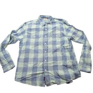 Faherty Brand Mens Long Sleeve Plaid Button Up Shirt Blue Green Size L